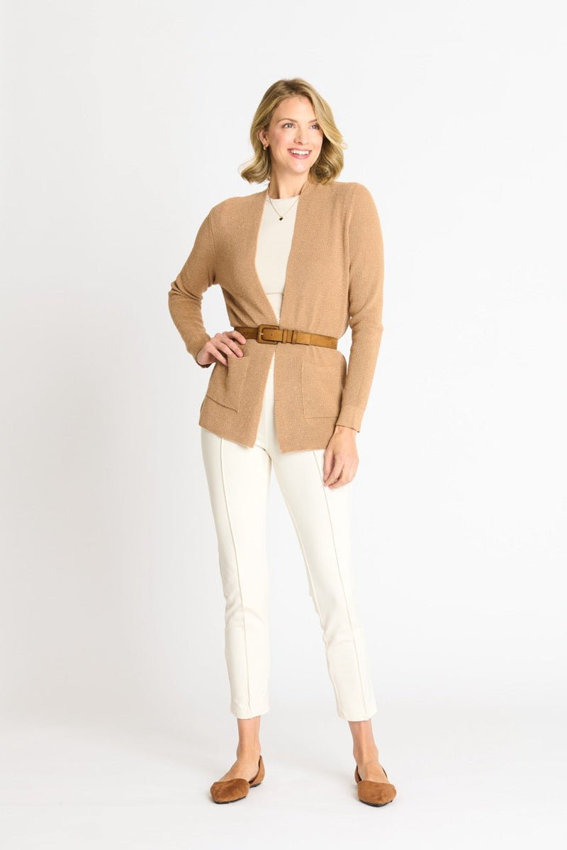 Waffle Stitch Cardigan Sweater with Pocket, Caramel Heather